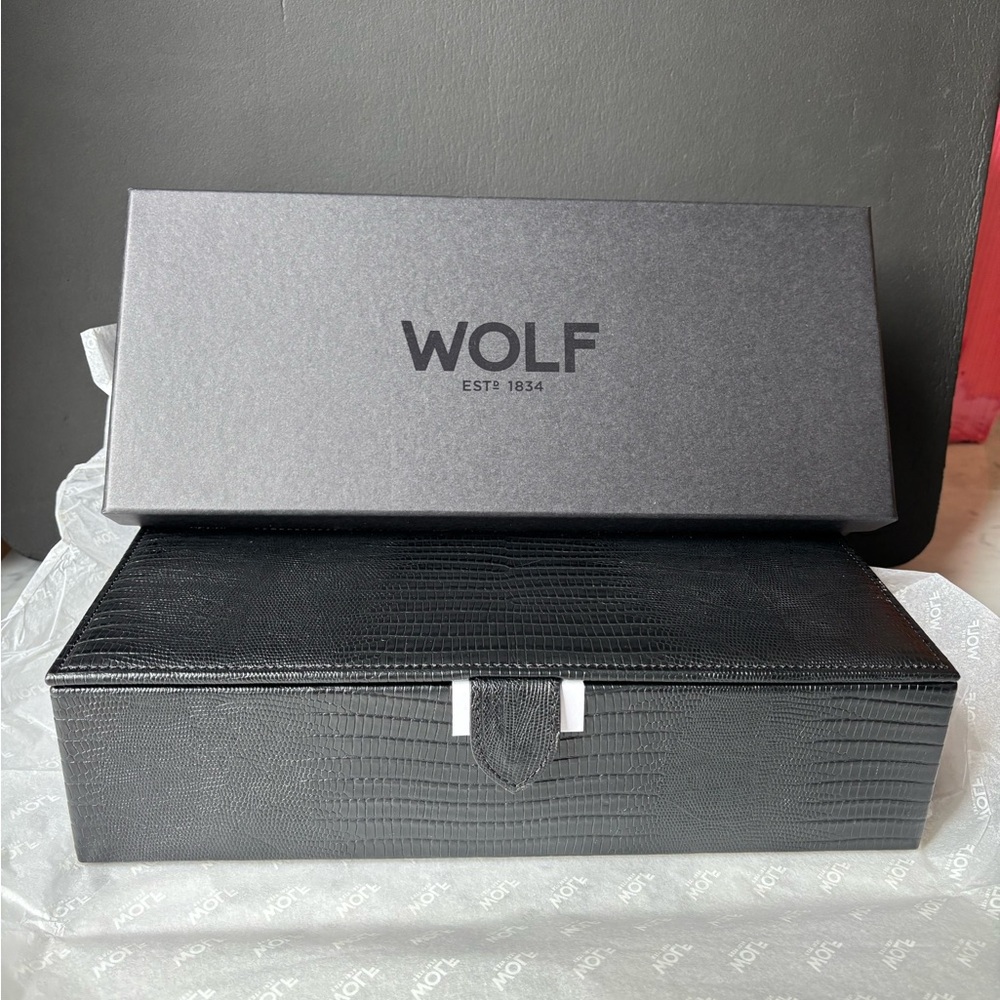 WOLF Textured Black 5pc Watch Box NEW